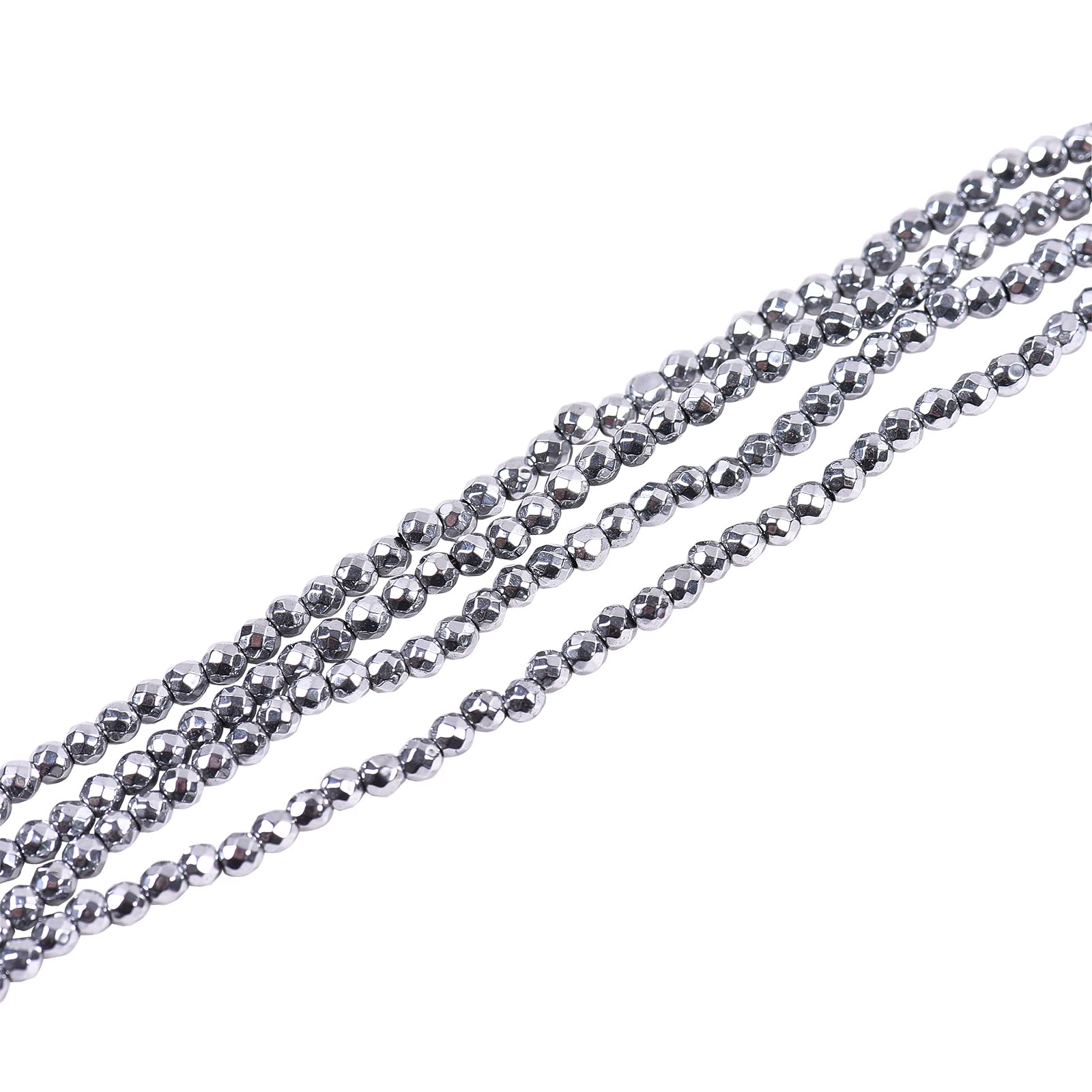 Airssory 200 Pcs 2mm Electroplate Non-Magnetic Synthetic Hematite Tiny Loose Beads Strands Faceted Round Platinum Plated Beads Bulk for Beading Jewellery Making DIY Crafting