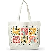 FQPJA Women Bible Canvas Tote Bag, Religious Christian Inspirational Gifts, Reusable Boho Shopping Tote, Aesthetic Shoulder Bag, Thanksgiving Christmas Gifts For Friends Colleagues -A13