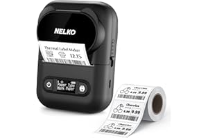 Nelko P110 Label Makers, Portable Thermal Label Printer, Label Maker Machine with Tape for Address, Home, Office, Organization, Compatible with Android & iOS System, with 1 Roll Label, Black