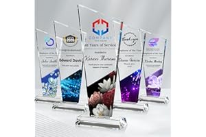Personalized Crystal Trophy Award - Custom Plaque Award w/Logo Photo Text - Awards and Trophies for Employee Recognition - Th