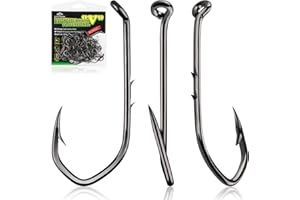 LUCKYFISHING Baitholder Fishing Hooks Saltwater Freshwater 100/80/70/60pcs Professional V Bait Holder Hooks for Bass Trout Crappie Soft Live Baits Black Red with Size 1 2 4 6 8 1/0-6/0