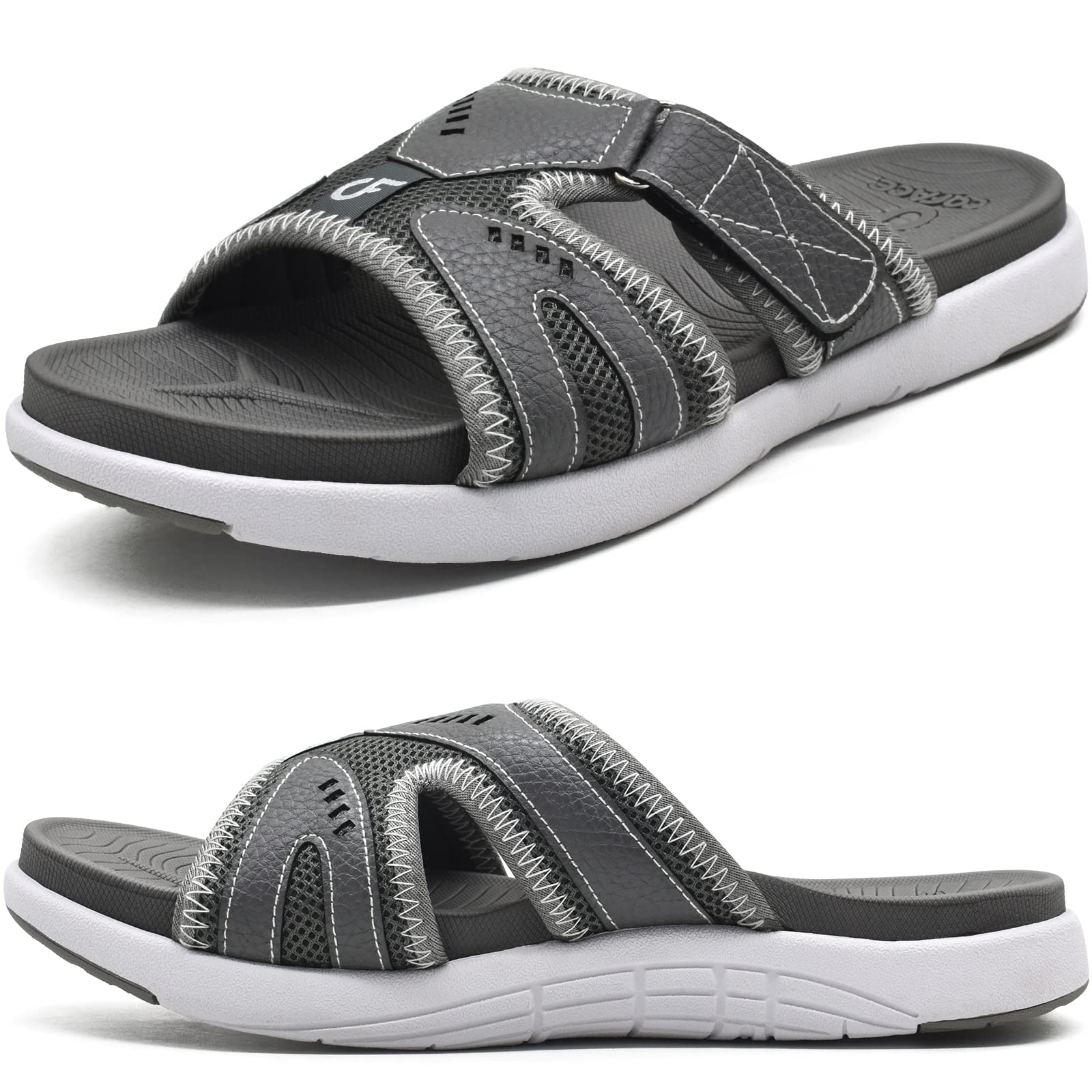 Photo 1 of COFACE Mens Sport Recovery Sandals Plantar Fasciitis Soft Cushion Lightweight Orthotic Slides for Men Grey Size 12