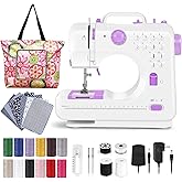 Dechow Sewing Machine for Beginners, Electric Mini Portable, 12 Built-in Stitches with Reverse Sewing, 2 Speeds Double Thread with Foot Pedal, Storage Bag, Cotton Fabric and Threads(Premium Set)