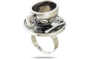 RechicGu Vintage Fairytale 3D Tea Cup Saucer Ring Party Fairy Tale Hatter Wonderland Cosplay Fancy Dress