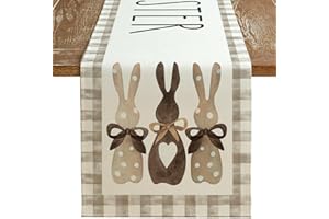 ARKENY Happy Easter Table Runner 13x72 Inches, Bunny Rabbit Spring Holiday Farmhouse Burlap Buffalo Plaid Indoor Table Decorations for Home AT381-72