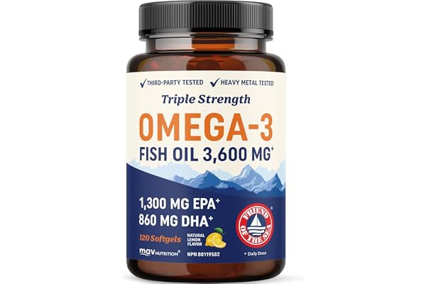Triple Strength Omega 3 Fish Oil | 120 Softgels | 3600 mg Fish Oil | Over 2100mg of Omega-3 Fatty Acids | Heart and Cognitive