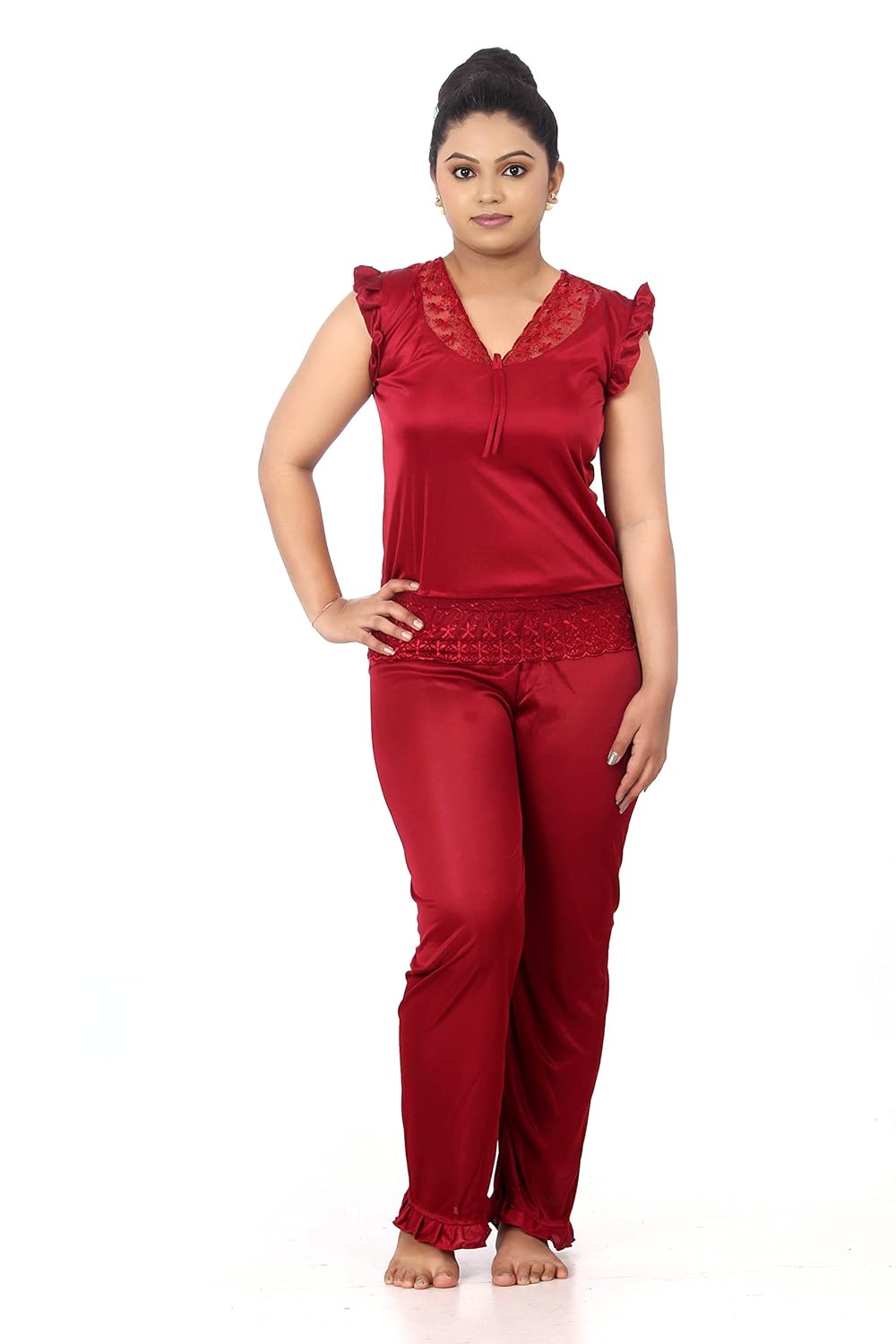 fabme women's satin night suit nighty (shirt and pyjama) - color option