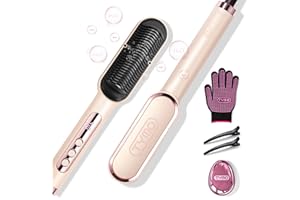TYMO Ring Plus Ionic Hair Straightener Brush - Straightening Comb with Negative Ions for Women, Titanium Coating, 9 Temp Settings & LED Display, Dual Voltage, Professional Styling Tools, Gold Blush