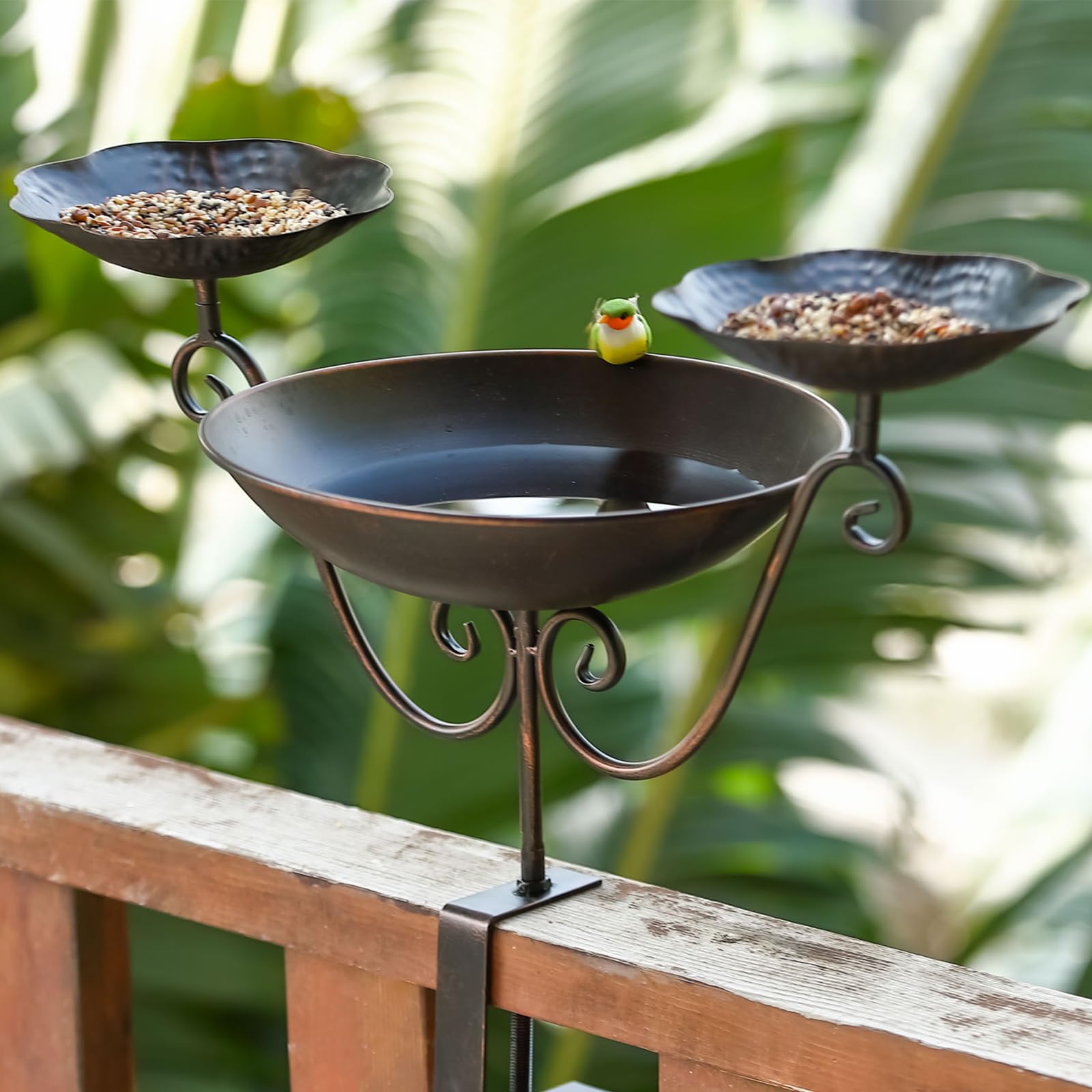 Photo 1 of CaliDecor 3 in 1 Railing Bird Feeder and Bath Deck Mounted, Detachable Birdbaths for Balcony with Sturdy Metal Clamp for Outdoors Yard Garden Patio