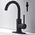 Matte Black Single Handle Bathroom Sink Faucet, 360° Swivel Spout Bar Sink Faucet with Deck Plate 4 Inch Centerset Black Bathroom Faucet with Pop-Up Drain Black Bathroom Lavatory Vanity Faucet