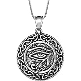 Hipunk Eye of Horus Necklace - Stainless Steel Egyptian Protection Necklace Egyptian Jewelry for Women Men Ancient Wedjat Eye of Ra Horus Symbol Amulet Protective Coptic Jewelry SP0192
