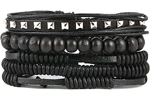 HZMAN Wrap Bracelets Men Women, Hemp Cords Wood Beads Ethnic Tribal Bracelets, Leather Wristbands