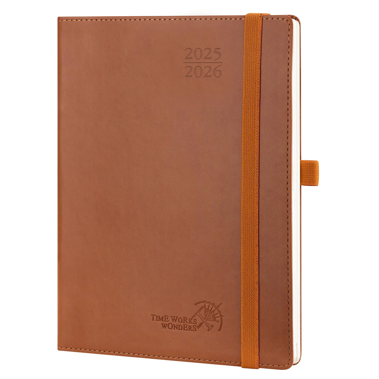 Photo 1 of POPRUN Planner 2025-2026 (Medium - 6.5'' x 8.5'') Academic Weekly Calendar (July 2025 - June 2026) with Hourly Time Slots, Monthly Tabs, 100GSM Thick Papers, Leather Soft Cover - Brown