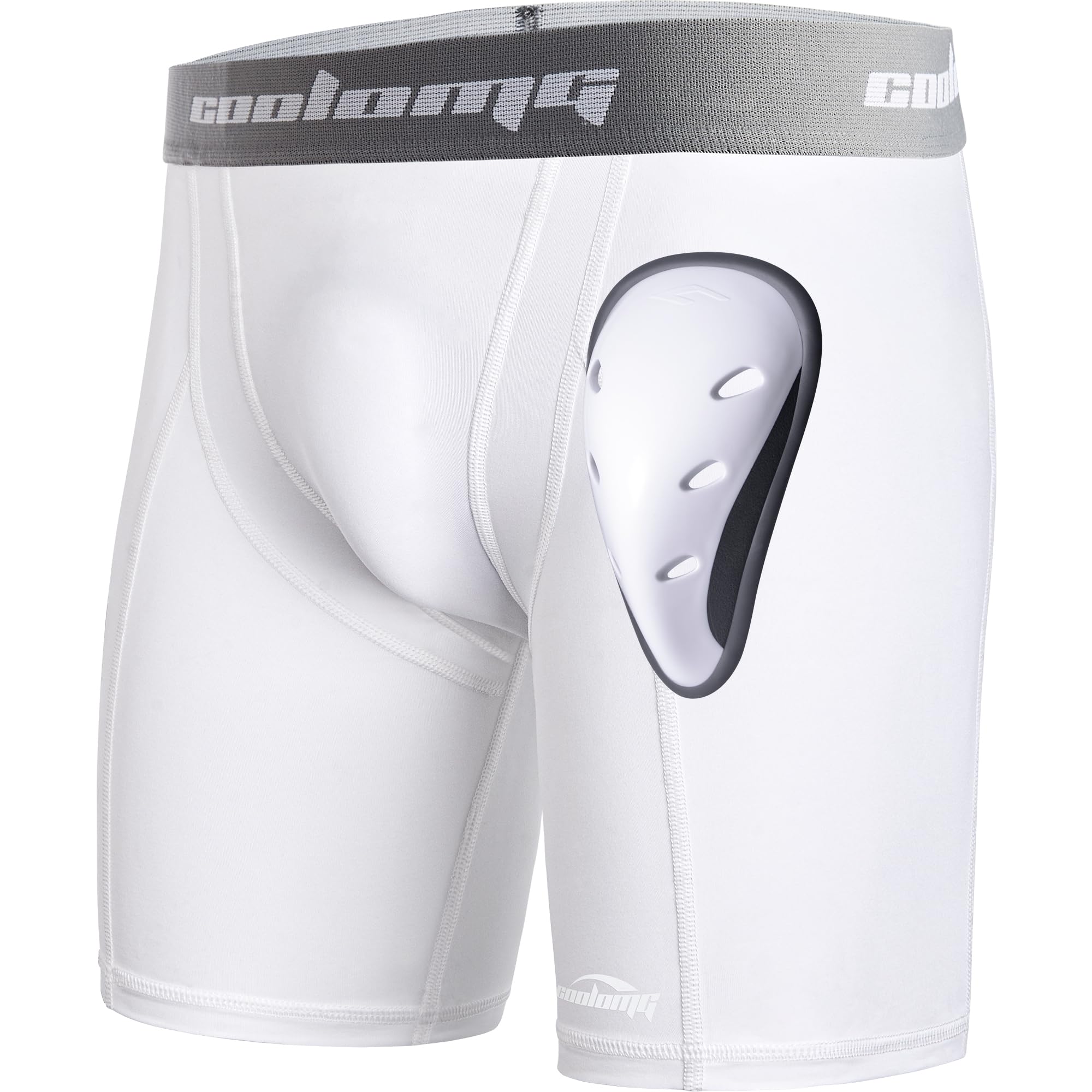 Photo 1 of COOLOMG Men Sliding Shorts with Protective Cup Baseball Football Lacrosse Field Hockey White M