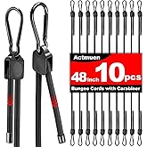 10PCS Adjustable Bungee Cords with Hooks,10-48 Inch Heavy Duty Bungee Cords with Hooks, Natural Latex Elastic Ropes - Black Elastic Straps for Bungee,Cargo, Camping, Bike Racks and Tents