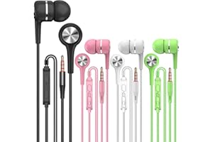 YNR 4 Pairs Wired Earbuds with Microphone & Volume Control, in Ear Earphones for School, Noise Islating High Definition, for 3.5mm Jack iPhone iPad iPod Samsung Google Devices (A12-4)