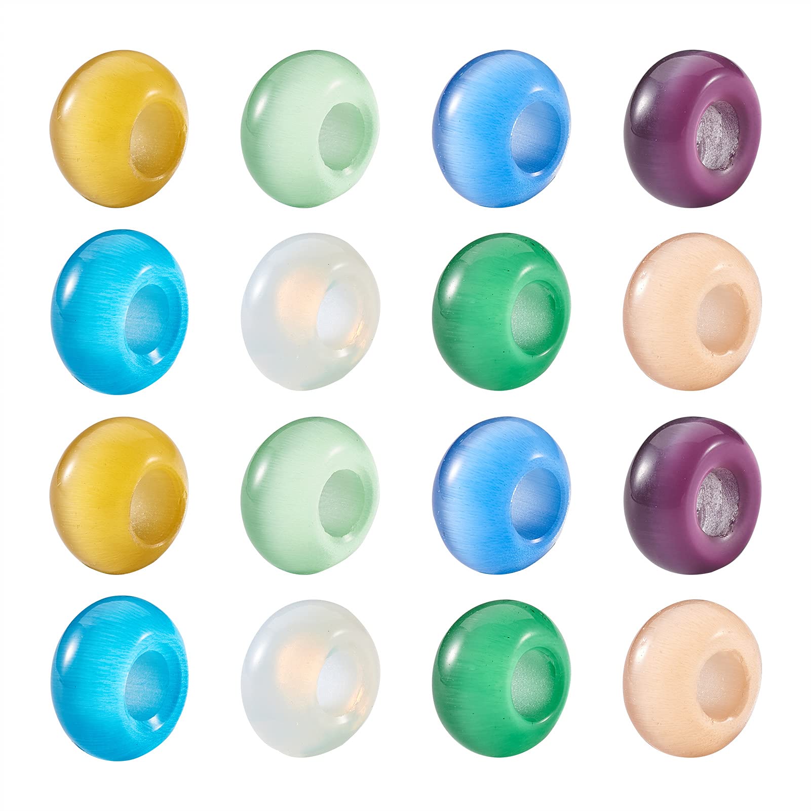 PandaHall 50pcs Large Hole Gemstone Rondelle European Beads Cat Eye Gemstone Stone Beads 14x7mm Chakra Healing Spacer Loose Beads for European Charm Bracelet, Hole: 5~6mm