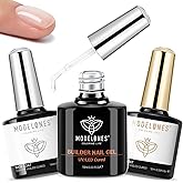 modelones 3 Pcs Top Coat Builder Nail Gel with Gel Base, No Wipe - Shine Finish and Long Lasting, Clear Builder Top Nail Kit for Thickening Apex Building Extension, LED Lamp Cured 10ml Home DIY Salon