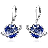 URONE Planet Earrings 925 Sterling Silver Space Dangle Earrings Celestial Saturn Earrings Planet Jewelry for Women
