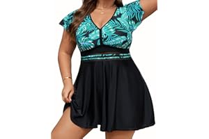 Arolina Women's Plus Size Tankini Swimsuits Swim Dress Mesh Bathing Suits Two Piece Ruffle V Neck Swimwear with Swim Shorts