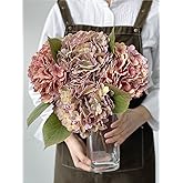 JINWOE 4Pcs Real Touch Vintage Artificial Hydrangeas, 21" Boho Fall Faux Hydrangea Flowers,Hydrangea Artificial Silk Flowers for Wedding Bouquet Centerpieces Tables Party Home Halloween Indoor