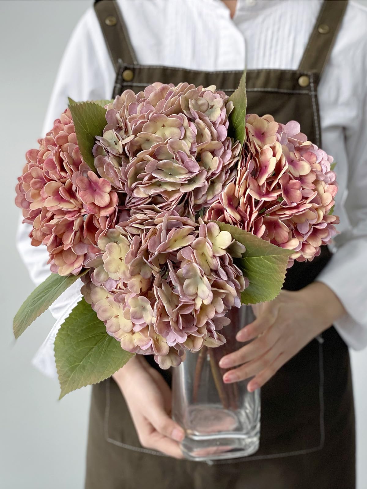 JINWOE 4Pcs Real Touch Vintage Artificial Hydrangeas, 21" Boho Bride Wedding Bouquet Faux Hydrangea Flowers for Indoor Decoration,Hydrangea Artificial Flowers for Centerpieces Tables Cake Party Home
