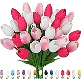 C APPOK Artificial Tulips Flowers Fake Latex Tulip Stems - 30pcs Real Touch Faux Multicolor Tulips Flower for Easter Spring Wedding Bouquet Centerpiece Floral Arrangement Cemetery Table Decor
