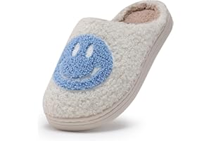 COVS Cute Kids Smile Face Slippers for Girls Boys Soft Plush Happy Face Slippers Non-Slip Toddler Warm House Slippers Little kids smile slippers Indoor Outdoor