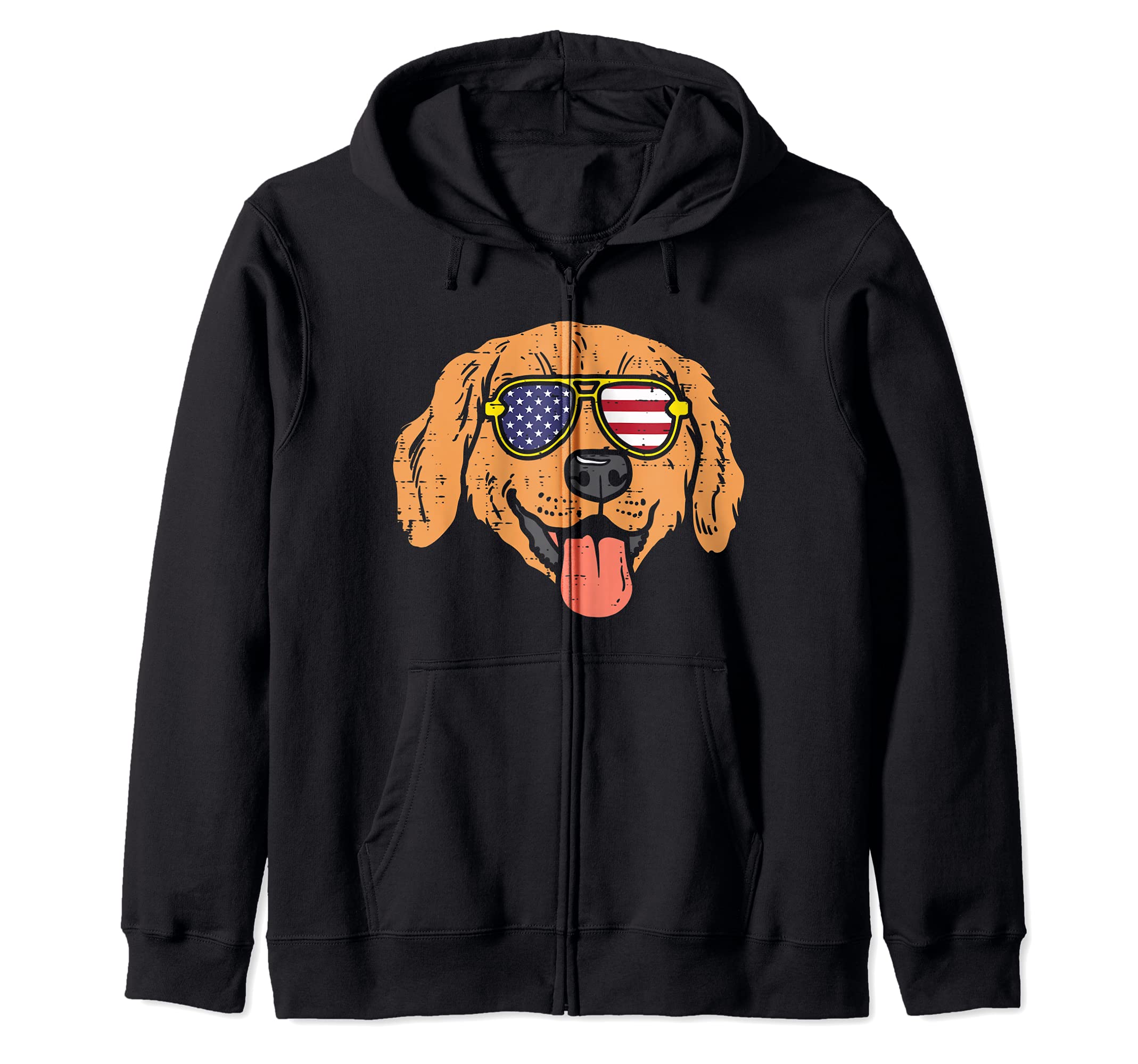 Golden Retriever American USA Flag 4th Of July Fourth Dog Zip Hoodie