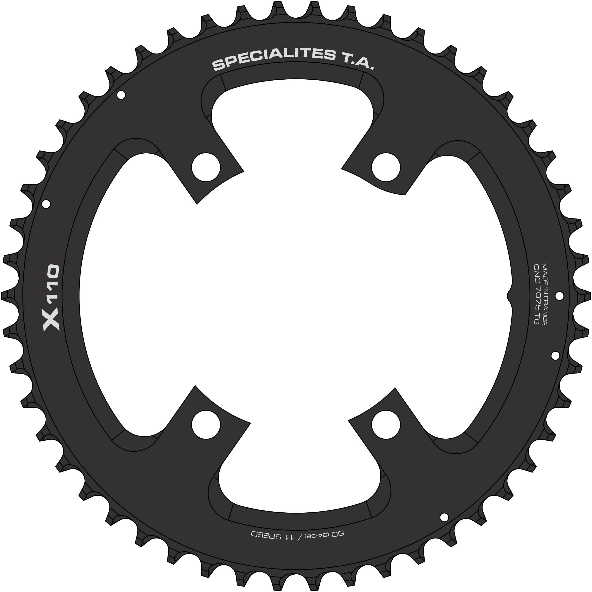 Spécialités TA X110 4 Arm 11 Speed Chainring, Black, Outer, 46t