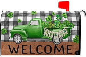 KAWANI St Patrick's Day Mailbox Covers Magnetic Buffalo Check Lucky Shamrock Mailbox Cover Standard Size 25.5 x 21 Inchs Lucky Clover Truck Mailbox Wrap Post Letter Box Cover Decor for Home Outdoor Garden