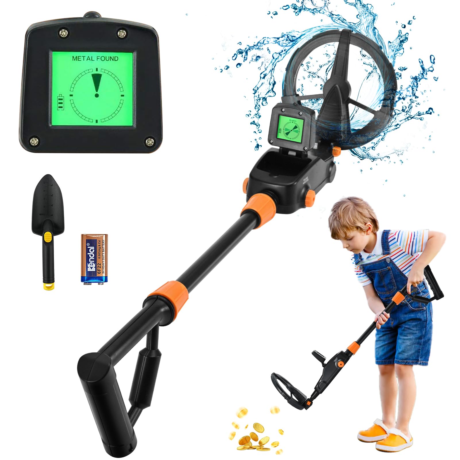 Metal Detector Kids with LED Display & Buzzer, IP68 Waterproof Search Coil, Adjustable High Sensitivity Lightweight Kids Metal Detector for Beginners to Treasure Seeking Gold Digger
