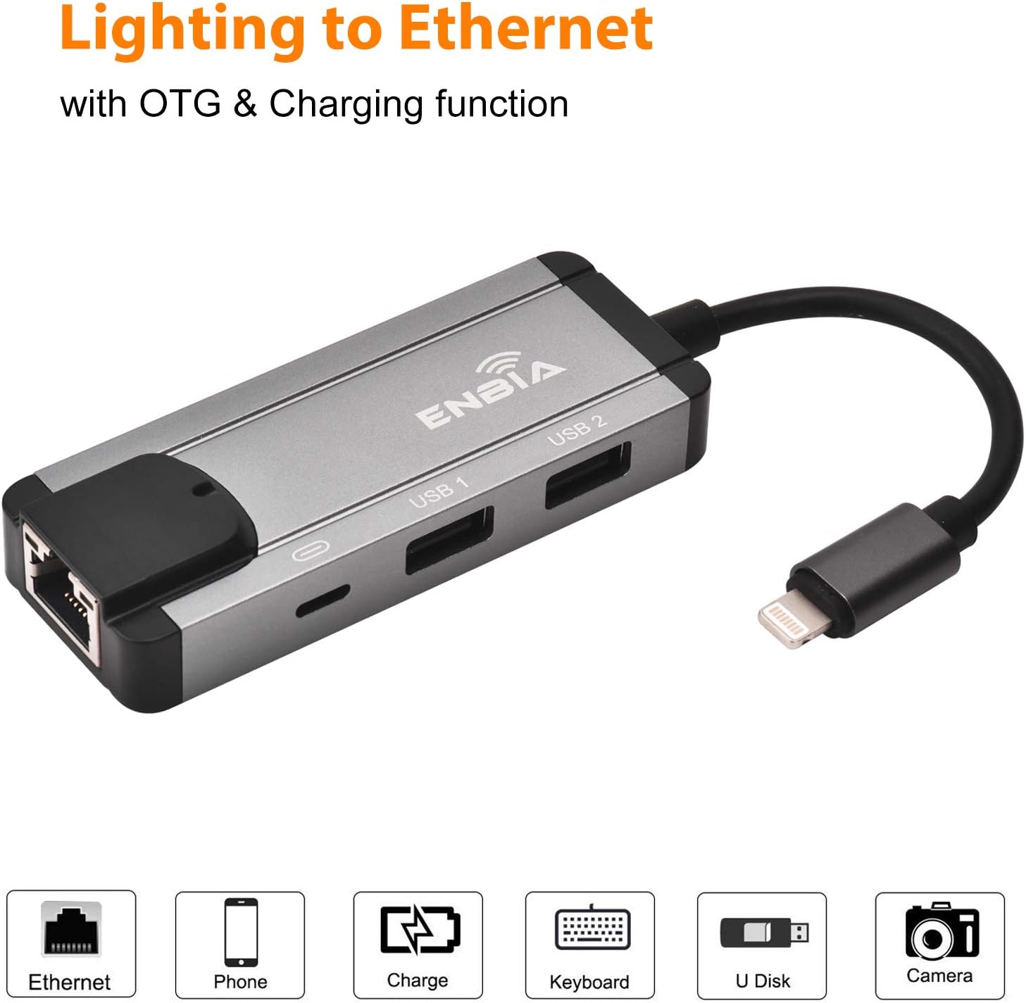 RJ45 Ethernet LAN Wired Network Adapter Compatible with Phone Pad Pod,Lighting Ethernet Adapter,Phone Ethernet Adapter & Charging & OTG USB Adapter[Grey]