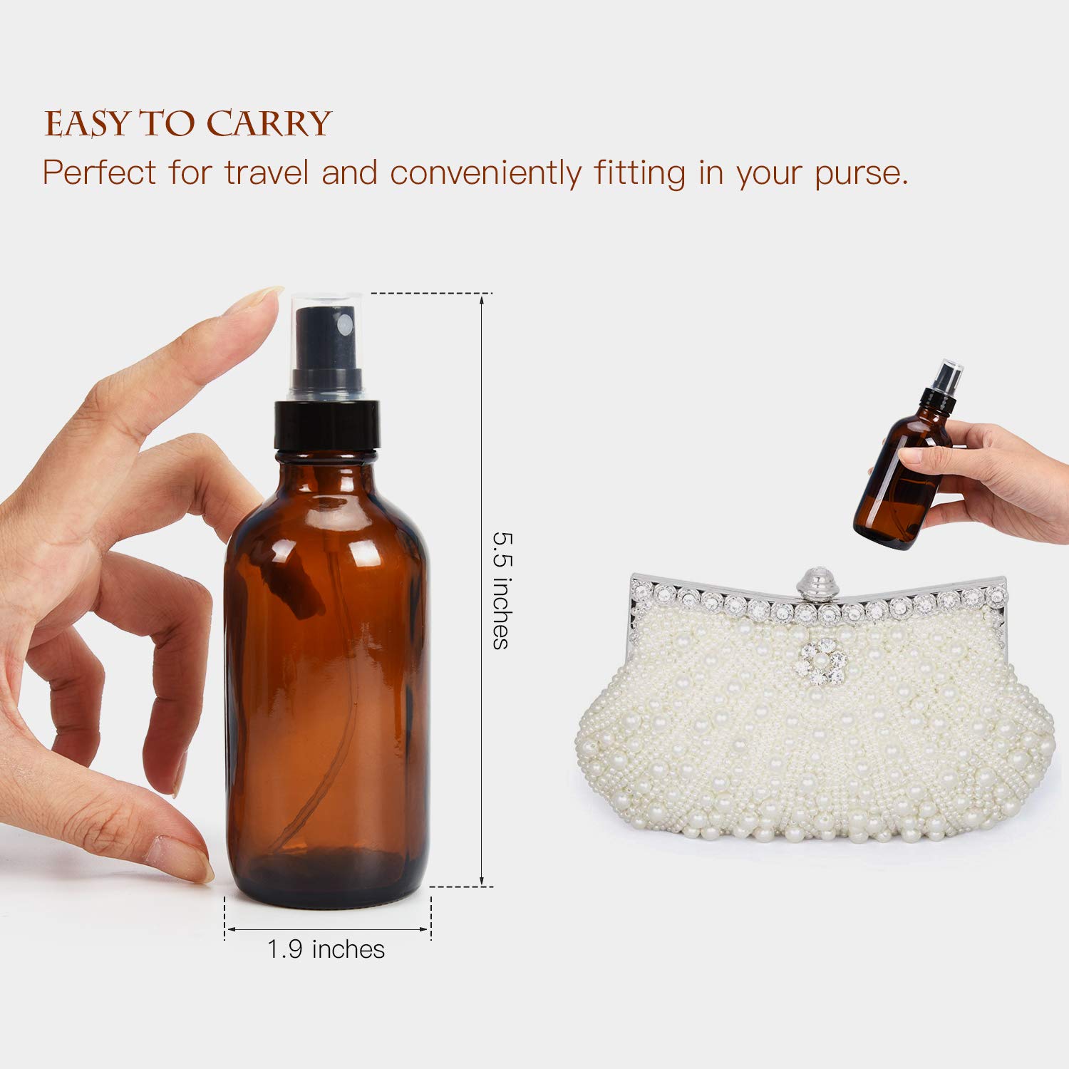 ULG Fine Mist Sprayers 4 oz Amber Boston Bound Glass Bottles 8 Pieces Empty Spray Atomizer Aromatherapy Cosmetic Sprays Including Waterproof DIY Labels