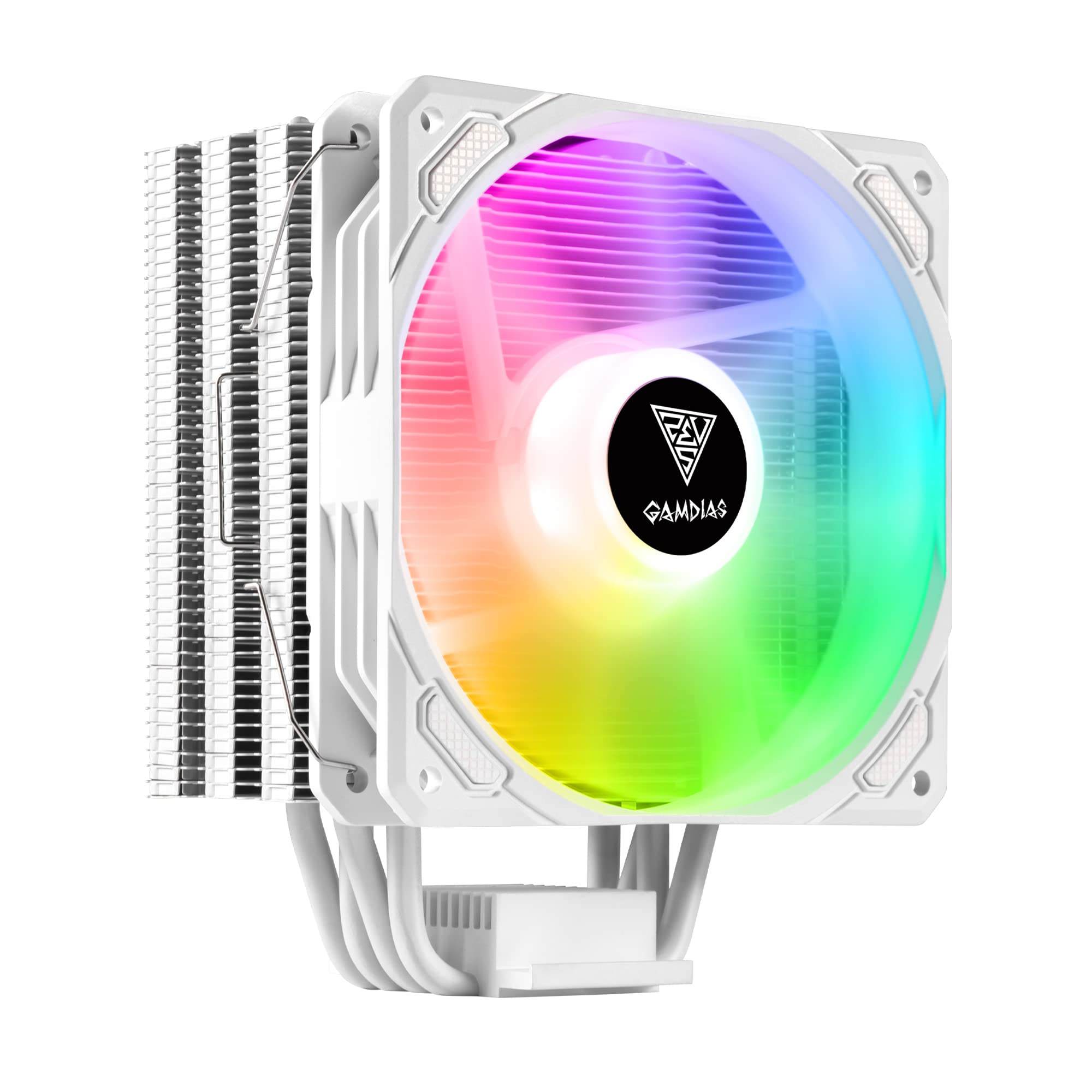 GAMDIAS BOREAS E1-410 WH CPU Cooler, CPU Air Cooler, CPU Fan, Direct Touch Contact, 4 Copper Heat Pipes, Dual Ring ARGB, Fully customizable ARGB lighting, Compatible with Intel & AMD