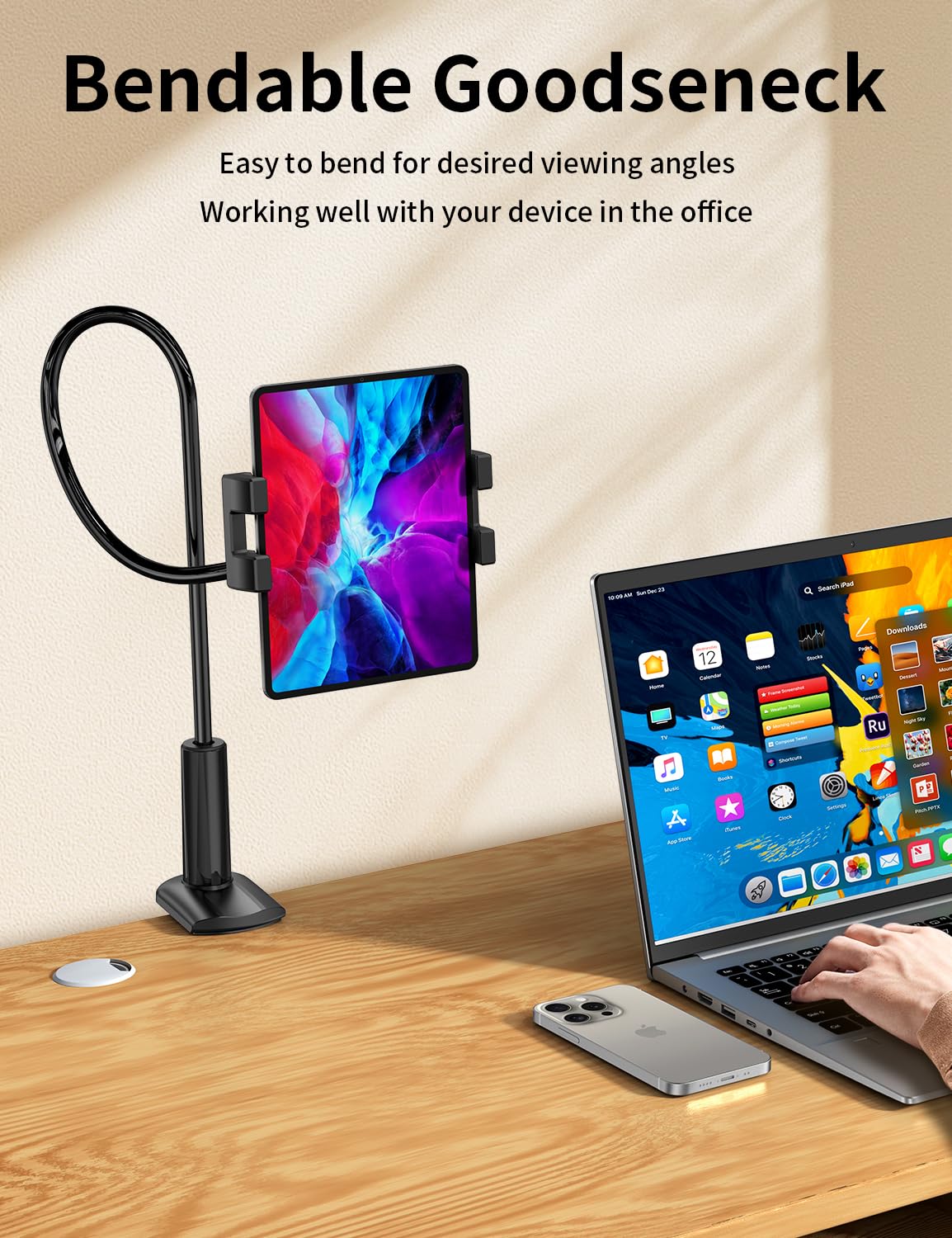 Gooseneck Tablet Holder Stand for Bed Adjustable Flexible Long Arm Tablets Mount Clamp on Table Compatible with iPad Air Mini | Galaxy Tabs | Kindle Fire | Switch or Other 4.7-12.9