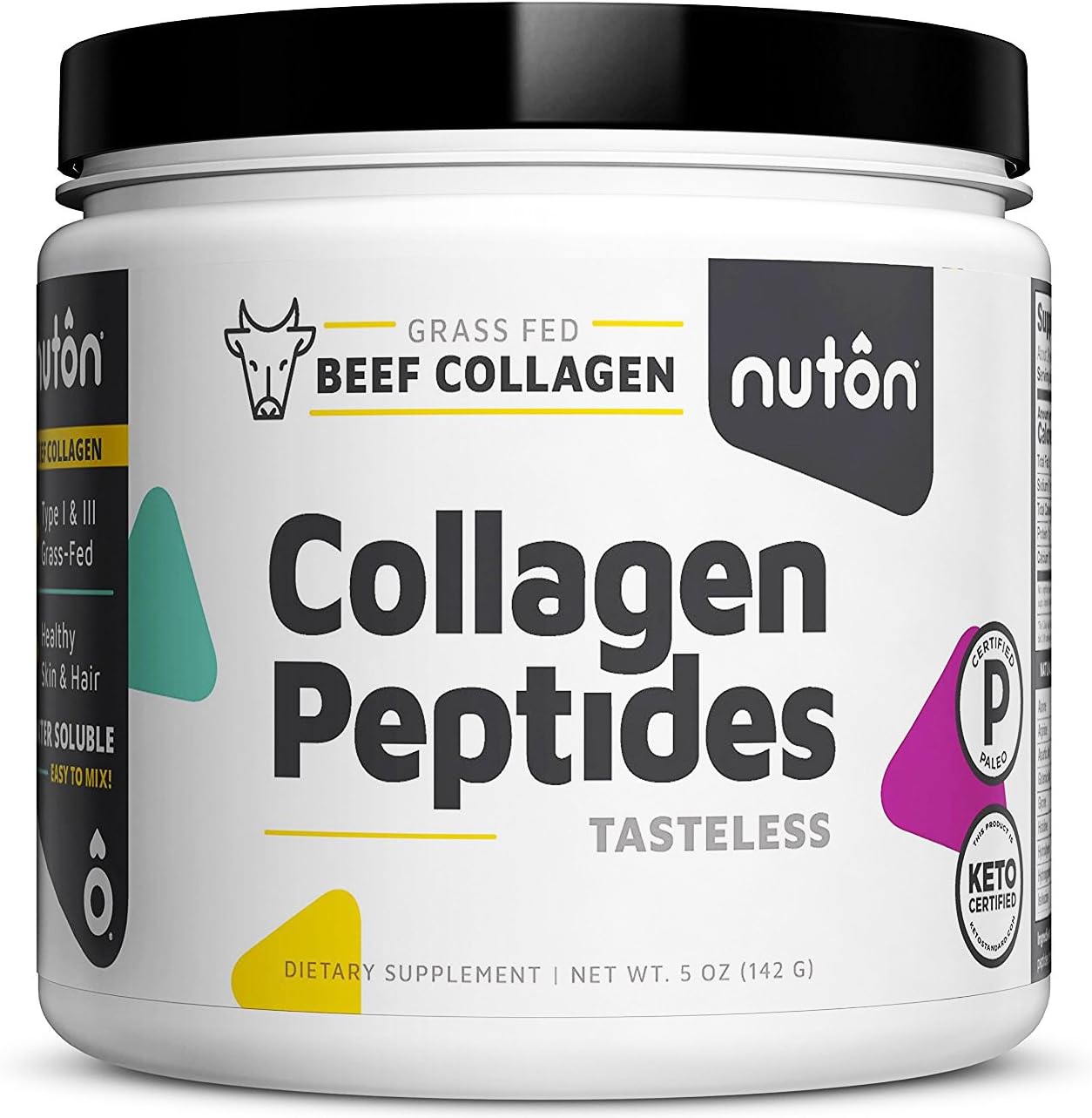 Nuton Beef Collagen Peptides 5 oz. | Type I and III, Bulletproof Collagen Hydrolysate Protein from Grass Fed, Pasture Raised Beef Collagen, Hydrolyzed and Tasteless