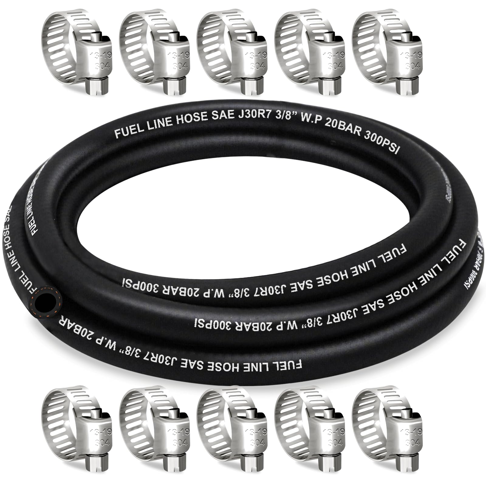 Photo 1 of HOUSUN Fuel Line 3/8 Inch ID, Fuel Hose 10FT, J30R7 Fuel Line Hose NBR with 10 Clamps.