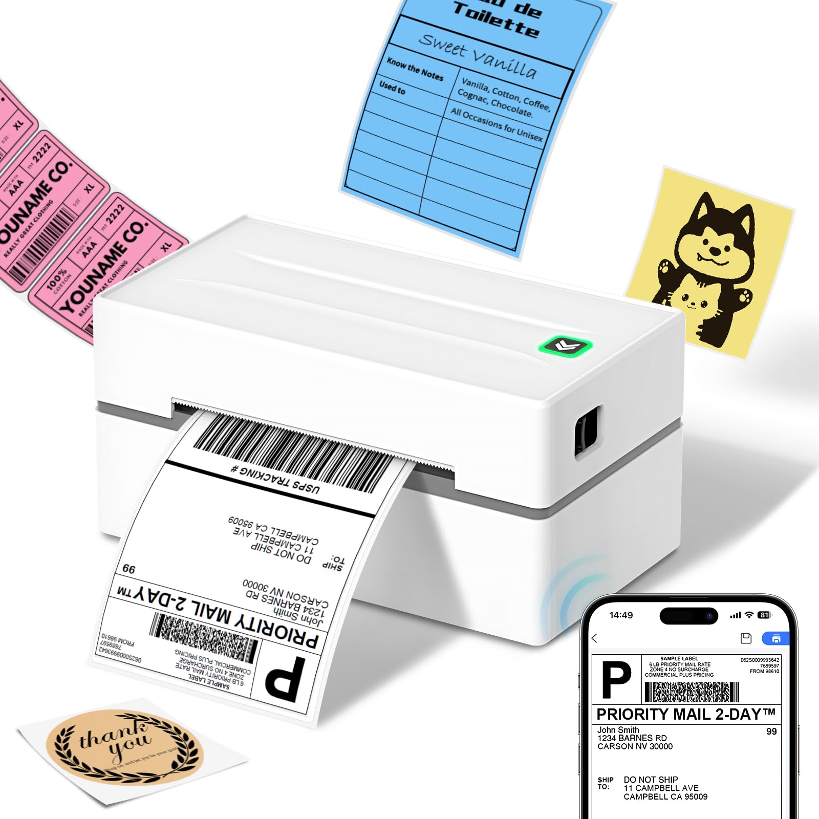 Anycash Bluetooth Thermal Label Printer, Wireless 4x6 Shipping Label Printers for Small Business, Compatible with Android&iOS and Windows, Address Label Printer for Amazon, Ebay, Shopify, Etsy, USPS