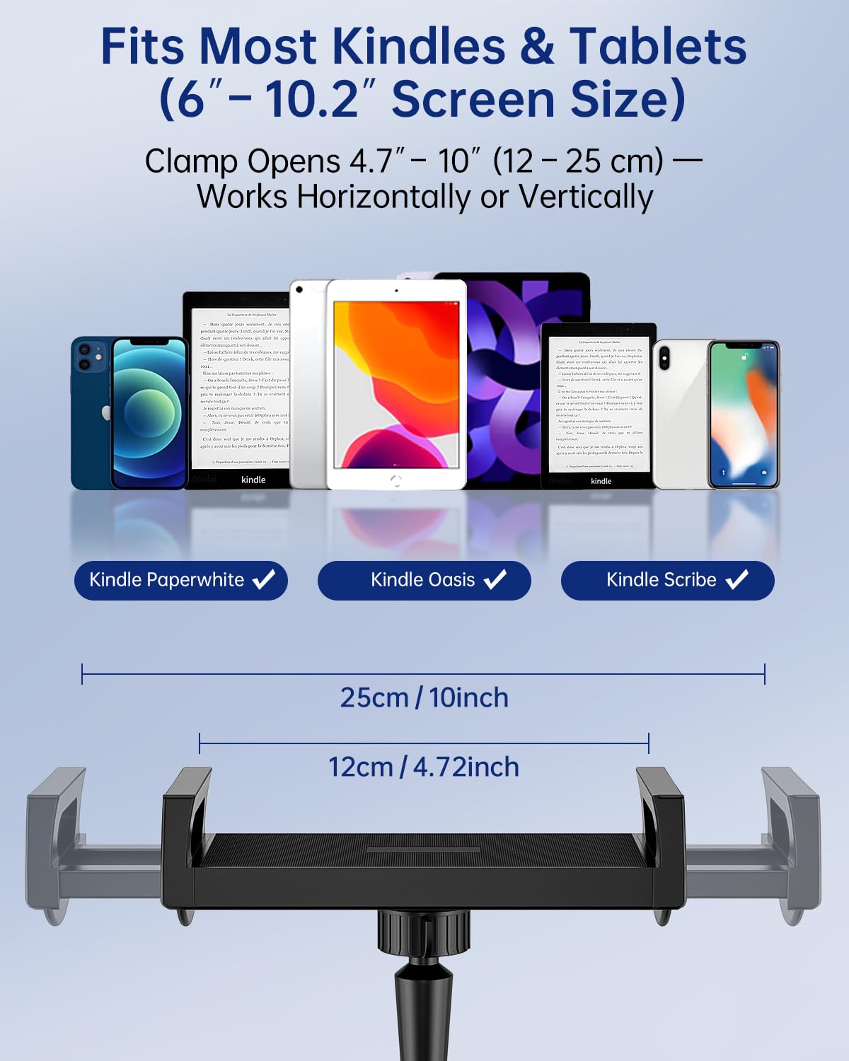 Kindle Holder with Remote Page Turner - Read in Bed Without Blocking Text or Adjusting Margins - Reduce Neck Strain - Quiet Page Turning for Kindle, iPad, iPhone