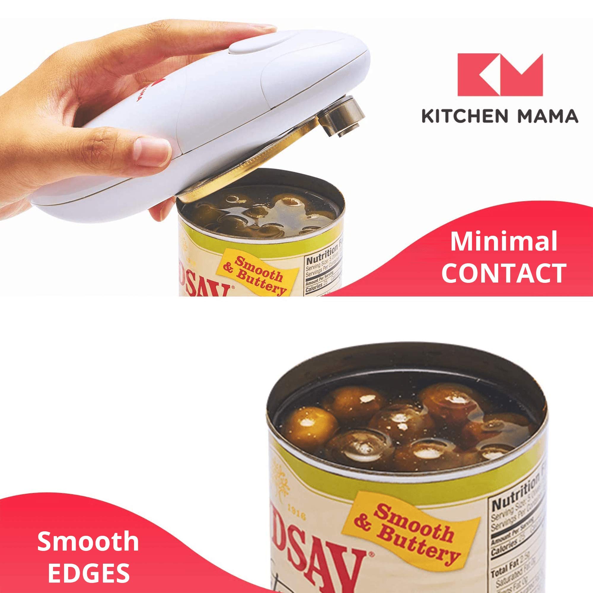 Kitchen Mama Auto Electric Can Opener : Open Your Cans with A Simple Press of Button - Automatic, Hands Free, Smooth Edge, Food-Safe, Battery Operated, YES You CAN (Red)