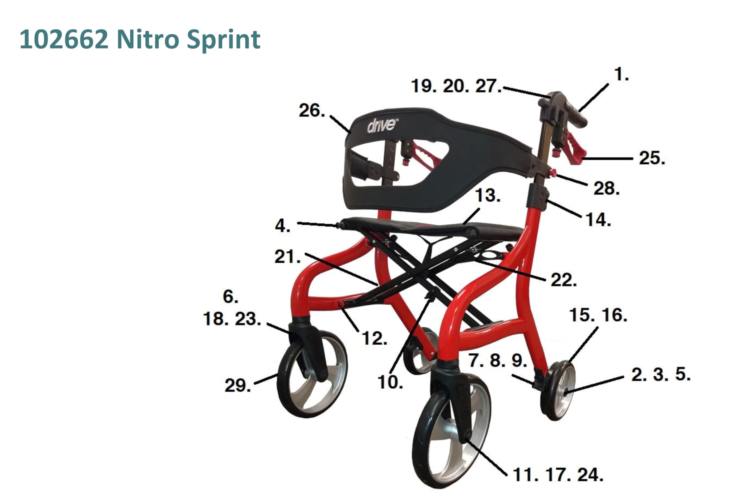 Replacement Backrest for Drive Nitro Sprint Rollator 102662 – Part # 102662-28