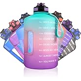 SLUXKE 1 Gallon Motivational Sports Water Bottle with Time Marker, BPA Free 128oz Leak Proof Jug, Black, Plastic, 128 ounces, Fitness, Sports, Outdoor Activities