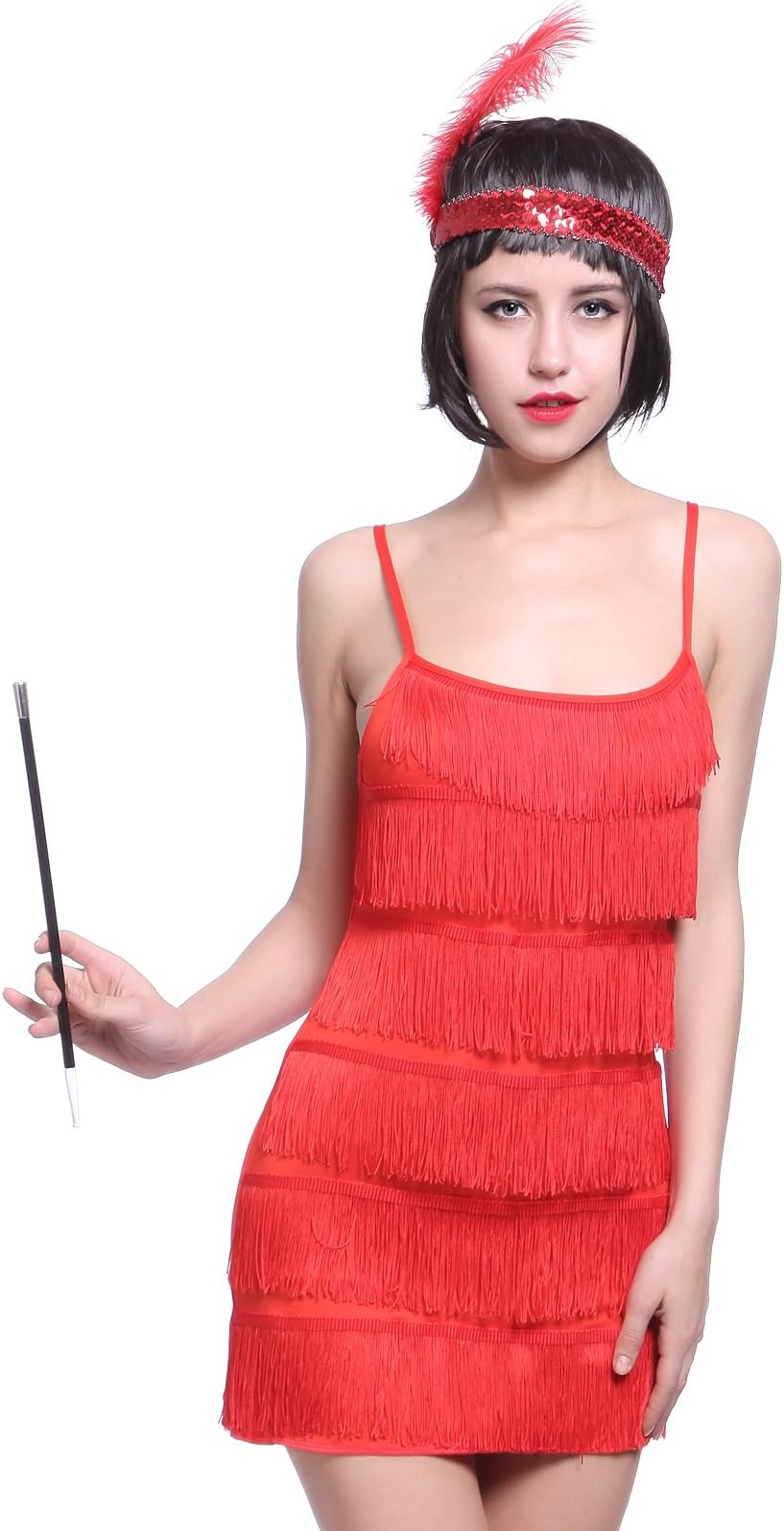 Fringe Style 1920's Flapper Girl Charleston Gatsby 6 Layer Fancy Dress Costume Cigarette Holder Headband