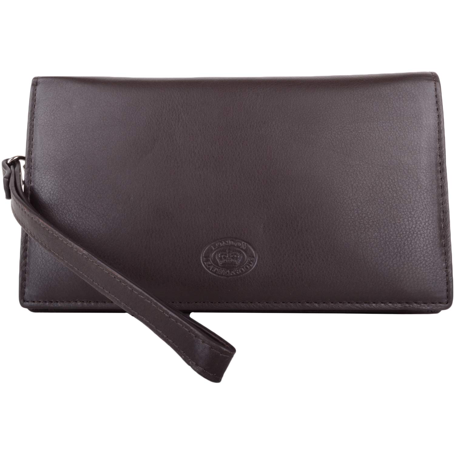 Womens Large Soft Leather RFID Money/Credit Card Clutch Purse/Pouch - Dark Brown
