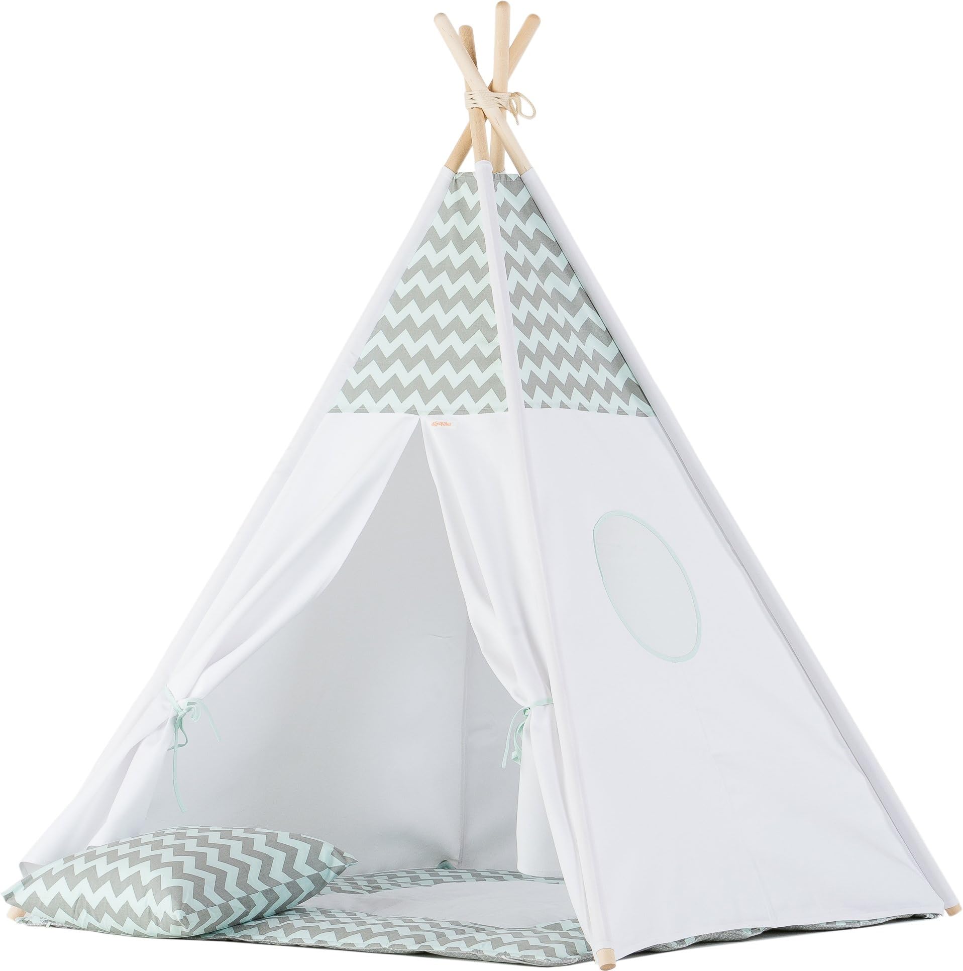 Wigiwama Grey/Mint Double Chevron Teepee Set, Multicolour, One Size