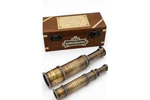 US HANDICRAFTS Vintage Brass Pirate Spyglass Telescope with Engraved Wooden Box | Nautical Decor, Antique Maritime Collectible, Graduation & Birthday Gift for Men, Boys & Explorers