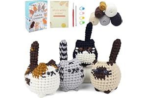 Utook Crochet Kit for Beginners, 4-Pack Crochet Animal Kit,Crochet Kits for Beginners Adults and Children, with Instructional Videos and Paper tutorials, Handmade Crafts, Holiday Gifts (Cat Family)