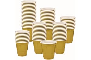 MUNILAIL 100 Pack 2 oz Plastic Shot Cups Disposable Shot Glasses Gold Shot Cups for Party Wedding Wine Beer Shooting Games Mini Shot Cups
