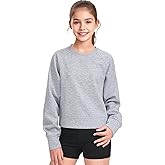 JOCMIC Girls Crewneck Sweatshirt, Long Sleeve Plain Shirts Crop Tops with Thumbholes for Teens Youth